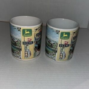 John Deere/Gibson-set of 2-retro advertising reindeer cultivator coffee mug/cup.